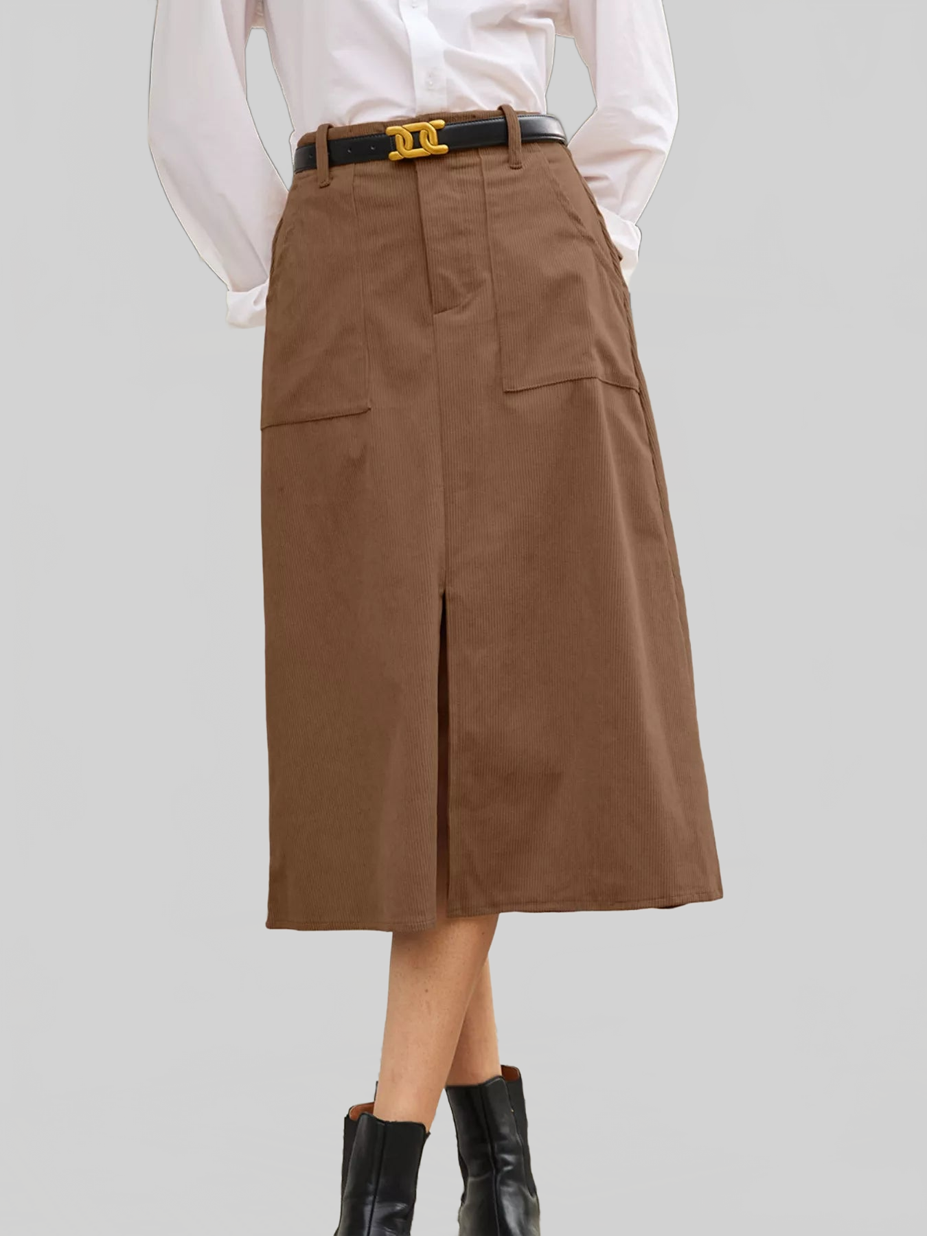 Women Front Slit Shift High Waist Midi Skirt nicholesgifts