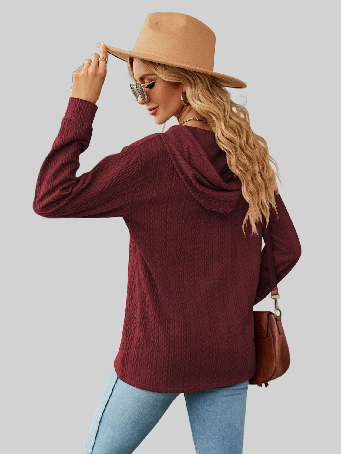 NicholesGifts Women Cable-Knit Long Sleeve Hoodie NicholesGifts