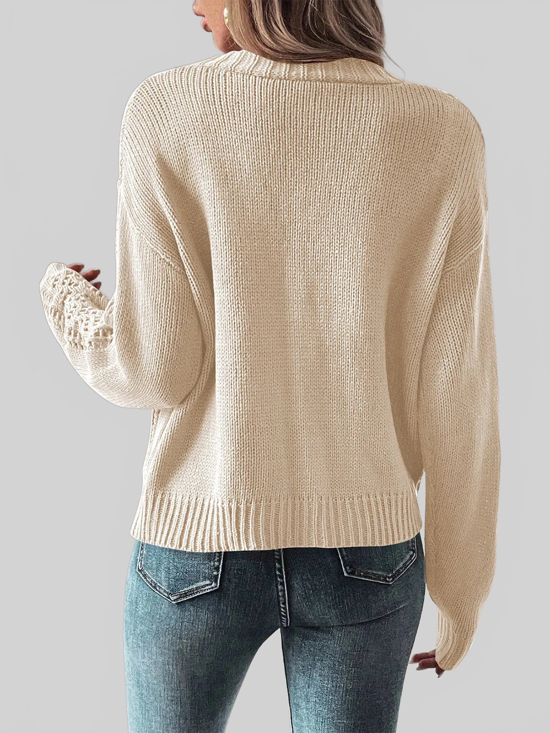 Openwork Button Up Long Sleeve Cardigan nicholesgifts