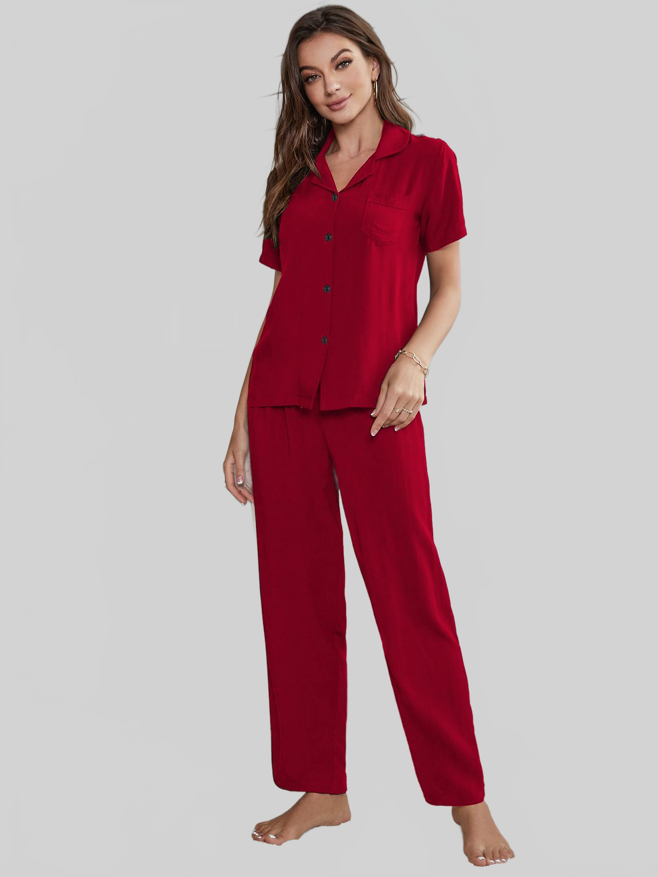 Short Sleeve Shirt, Bralette, and Pants Lounge Set nicholesgifts