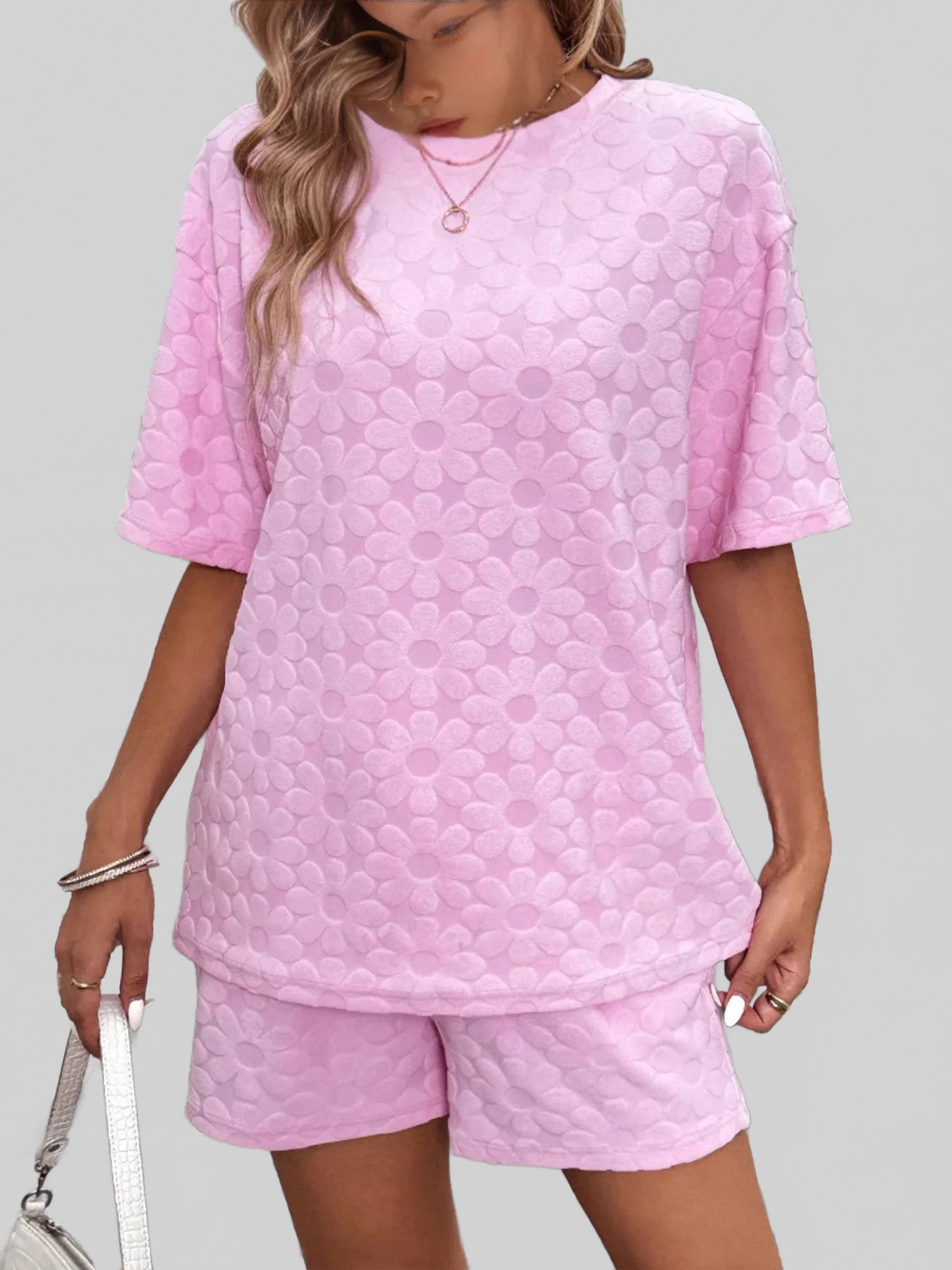 Flower Round Neck Top and Shorts Lounge Set nicholesgifts