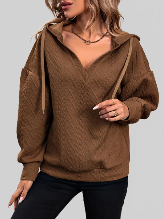 Drawstring Dropped Shoulder Long Sleeve Hoodie NicholesGifts