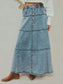 Women Button-Front Tiered Maxi Denim Skirt