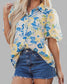 Women Printed Puff Sleeve Button Down Summer Shirt
