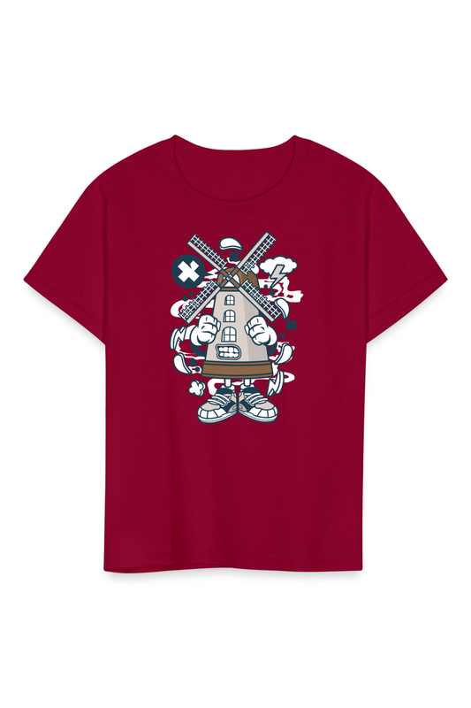 Boys Windmill Crewneck Short Sleeve T-Shirt - dark red - NicholesGifts.online