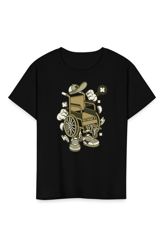Boys Wheelchair Crewneck Short Sleeve T-Shirt - black - NicholesGifts.online
