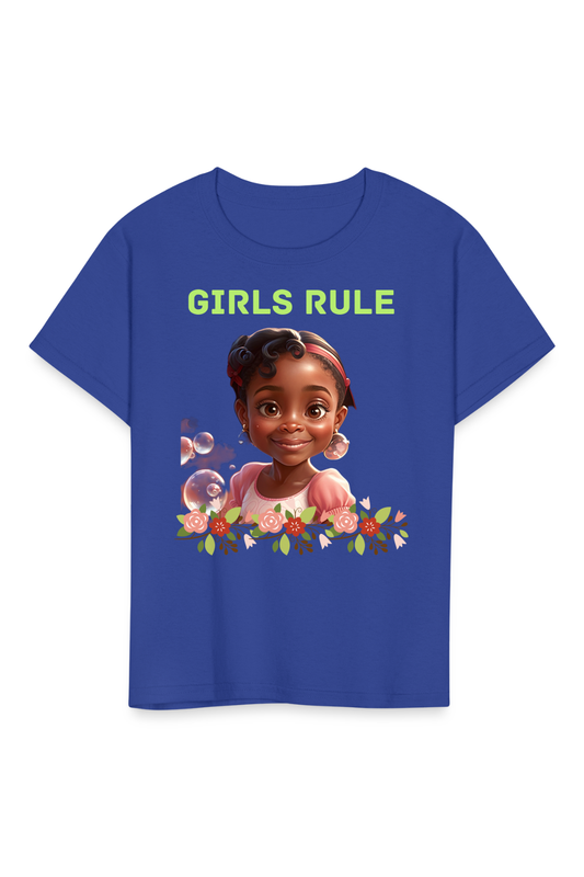 African American Girls Rule Crewneck Short Sleeve T-Shirt - royal blue - NicholesGifts.online