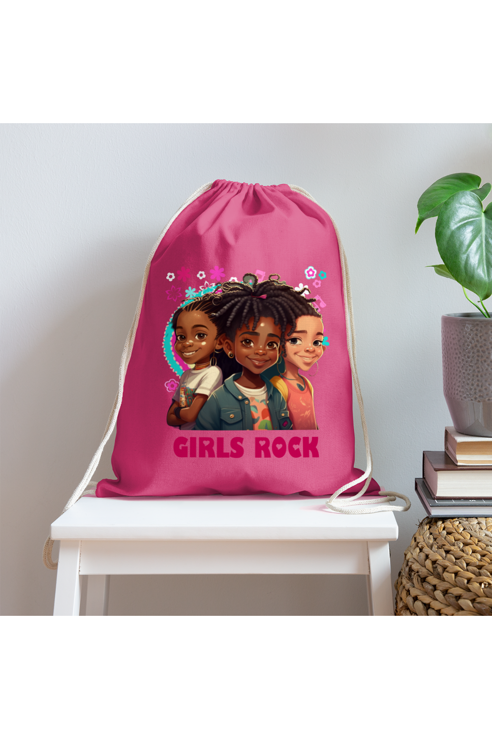 African American Girls Rock Cotton Drawstring Bag - pink - NicholesGifts.online
