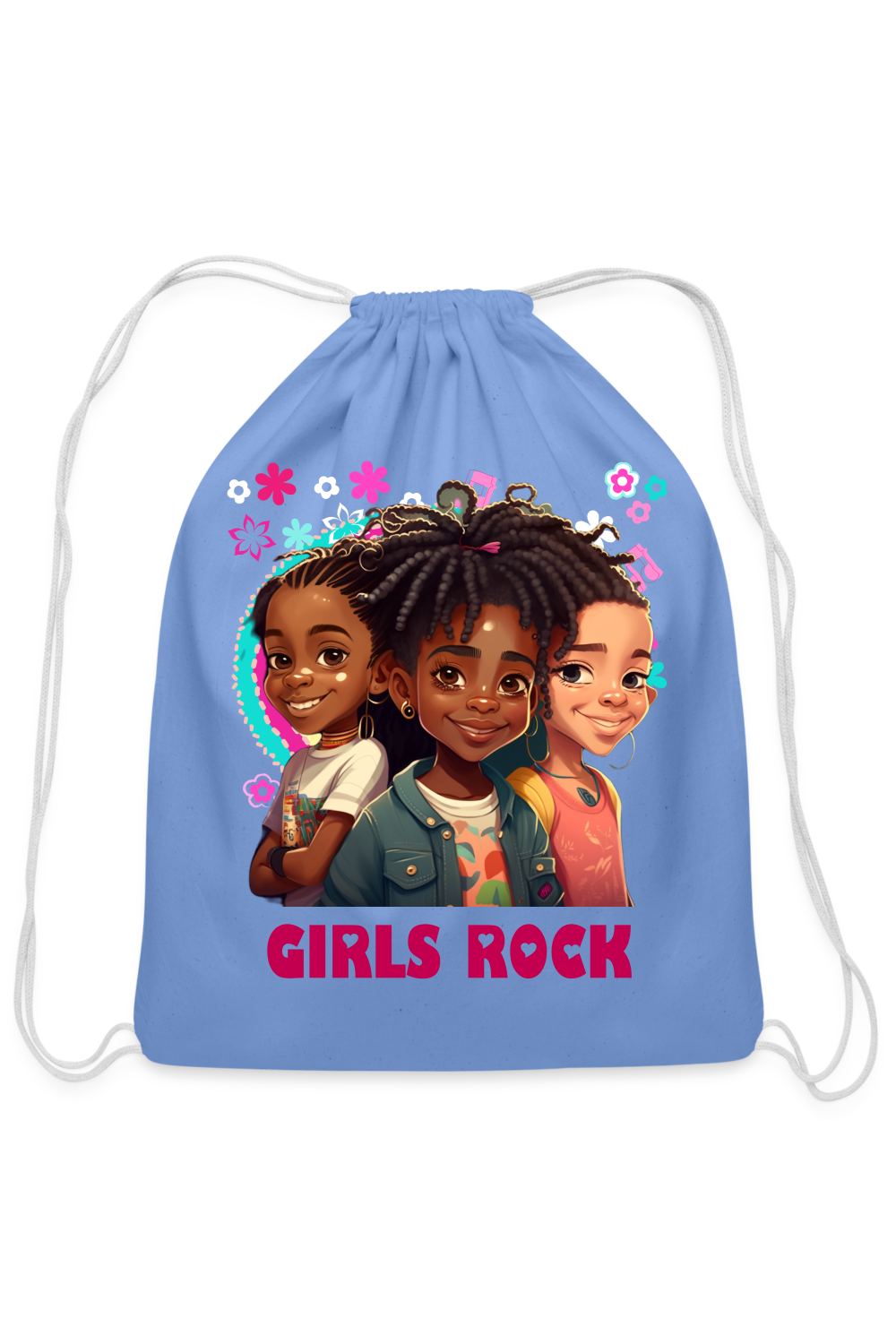 African American Girls Rock Cotton Drawstring Bag - carolina blue - NicholesGifts.online