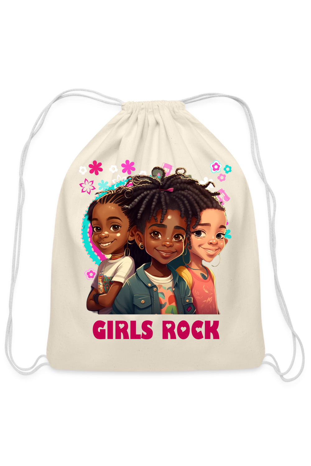 African American Girls Rock Cotton Drawstring Bag - natural - NicholesGifts.online