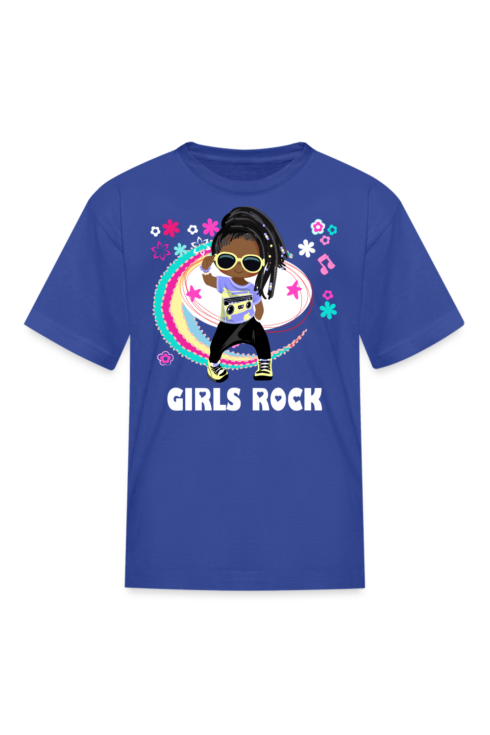 African American Girls Rock with Shades Crewneck Short Sleeve T-Shirt - royal blue - NicholesGifts.online