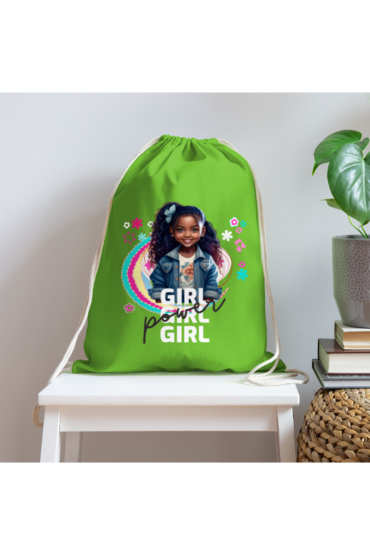 African American Girl Power Green Drawstring Bag - clover - NicholesGifts.online