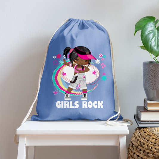 African American Girls Black Hair Girls Rock Cotton Drawstring Bag - carolina blue - NicholesGifts.online