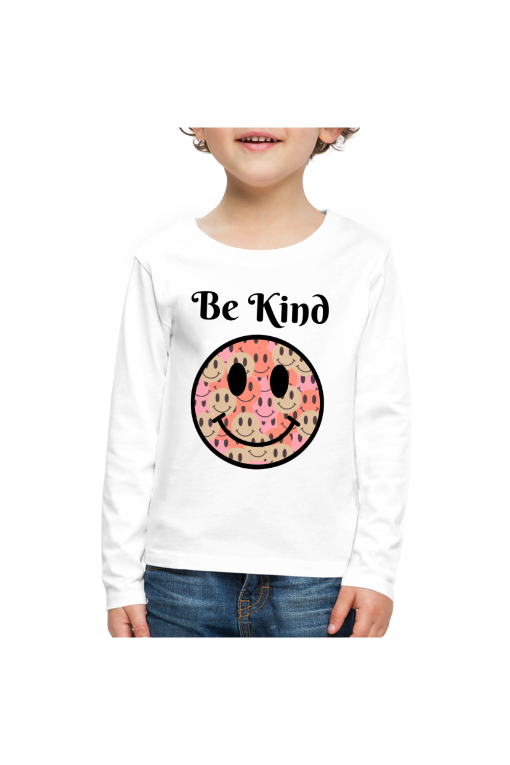 Girls Black Words Be Kind Smiley Face Long Sleeve T-Shirt - white - NicholesGifts.online
