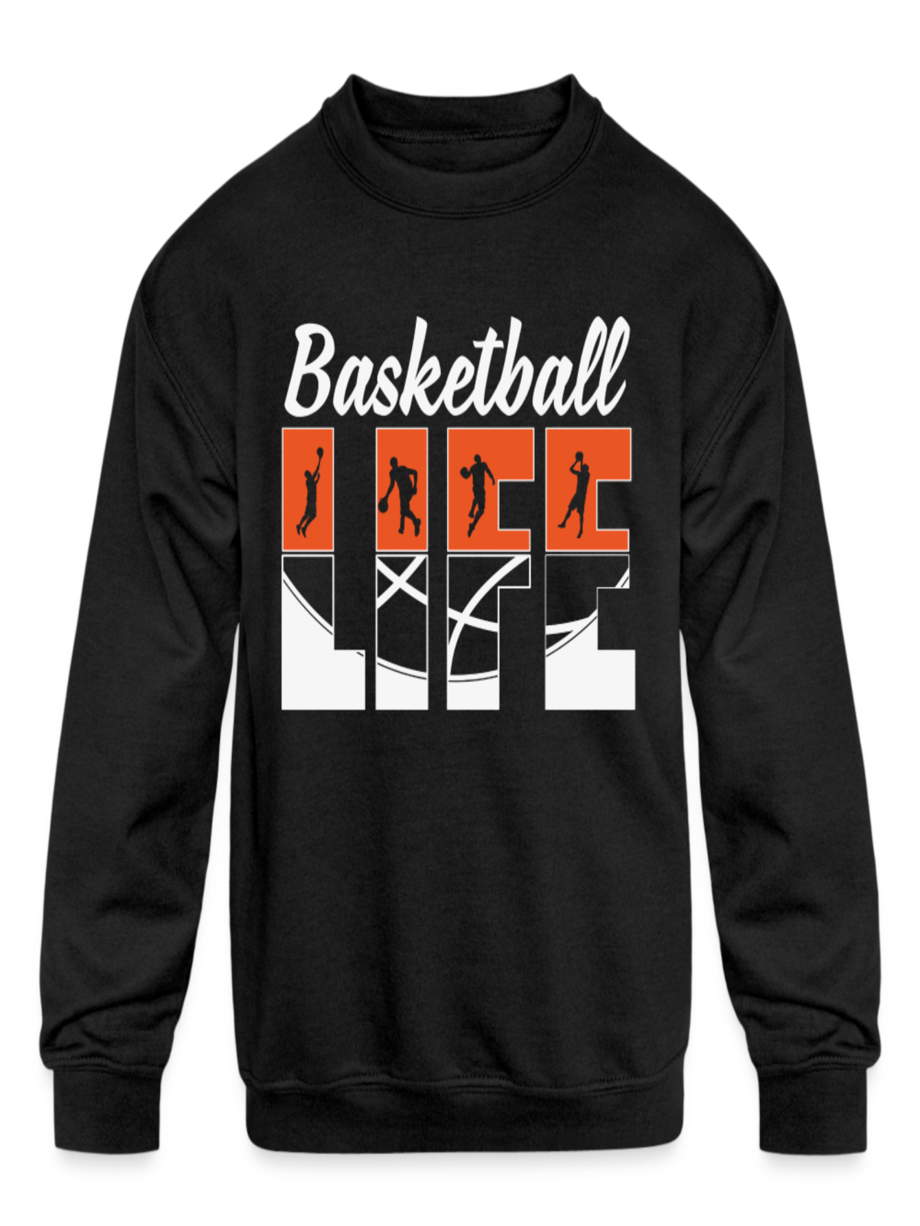 Boys Basketball Life Long Sleeve Crewneck Sweatshirt - black - NicholesGifts.online