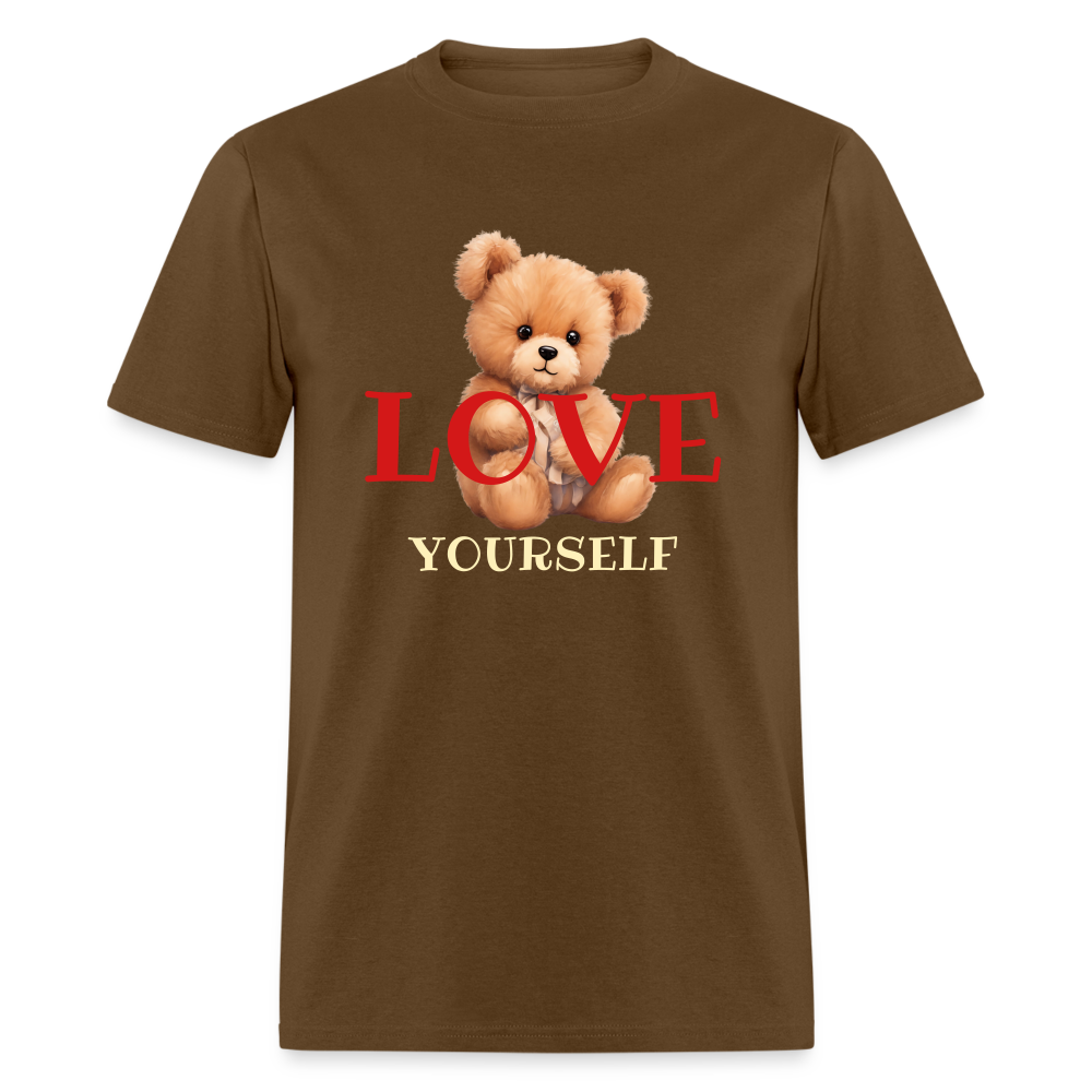 Women Teddy Bear Love Yourself Short Sleeve T-Shirt - brown - Nicholesgifts.online