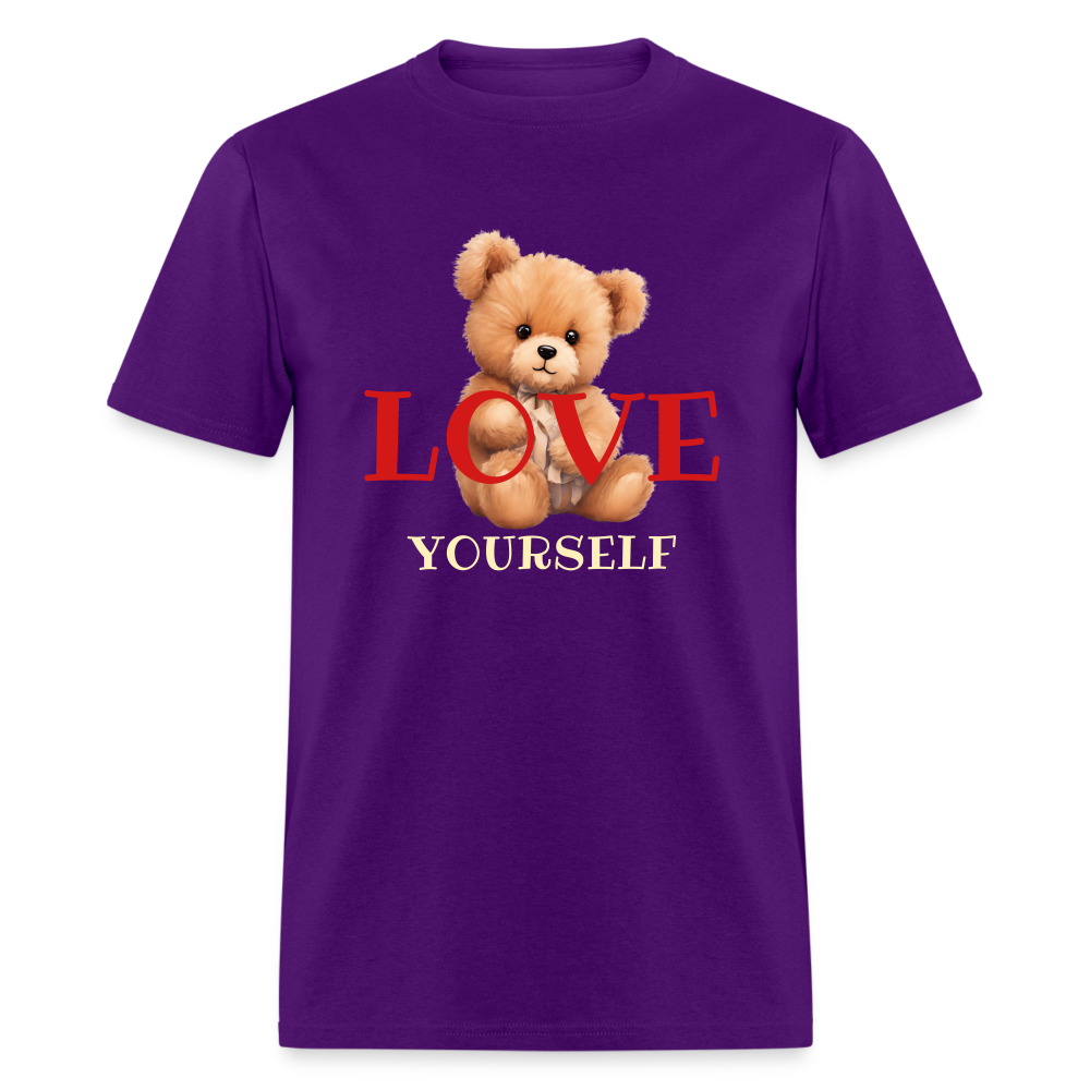Women Teddy Bear Love Yourself Short Sleeve T-Shirt - purple - Nicholesgifts.online