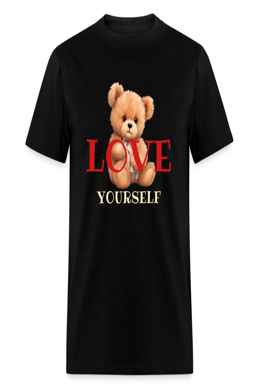 Women Teddy Bear Love Yourself Short Sleeve T-Shirt - black - Nicholesgifts.online
