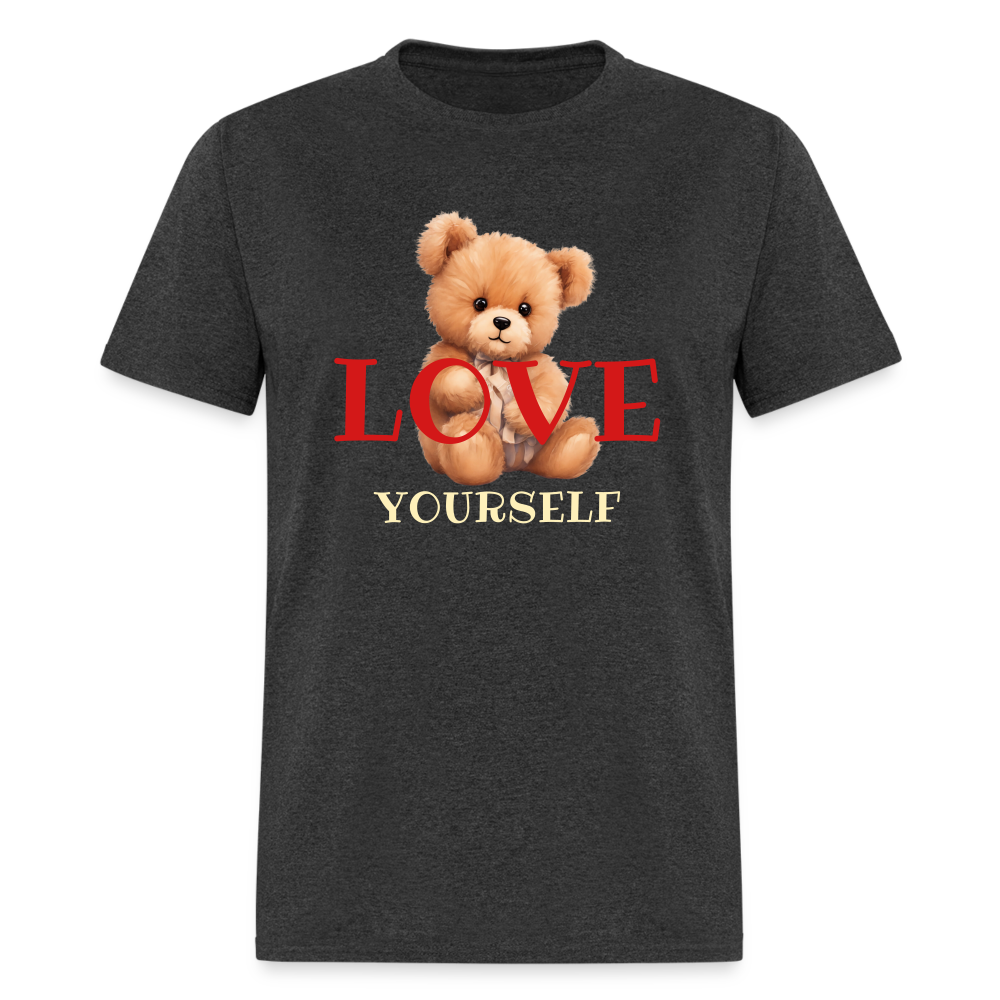 Women Teddy Bear Love Yourself Short Sleeve T-Shirt - heather black - Nicholesgifts.online