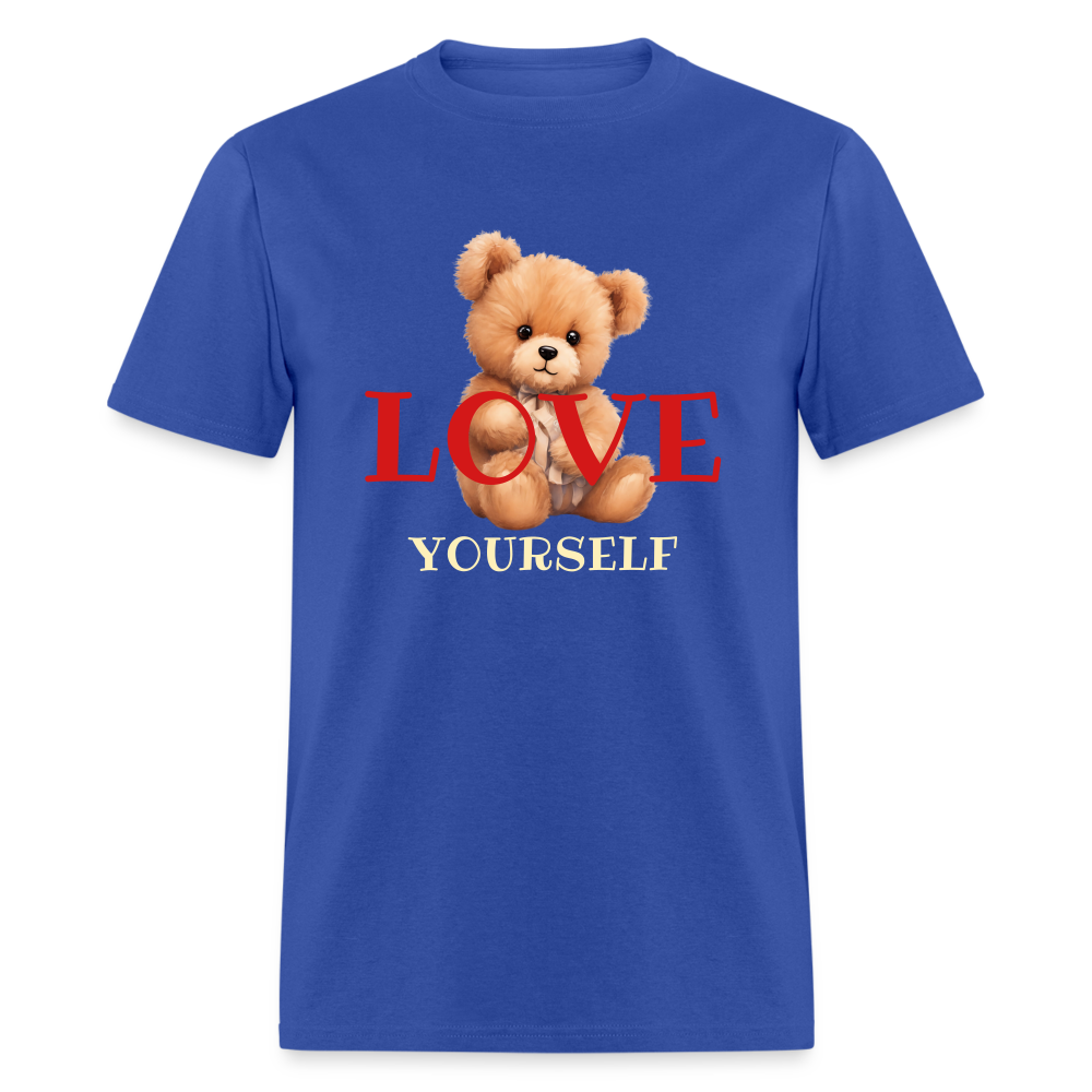 Women Teddy Bear Love Yourself Short Sleeve T-Shirt - royal blue - Nicholesgifts.online
