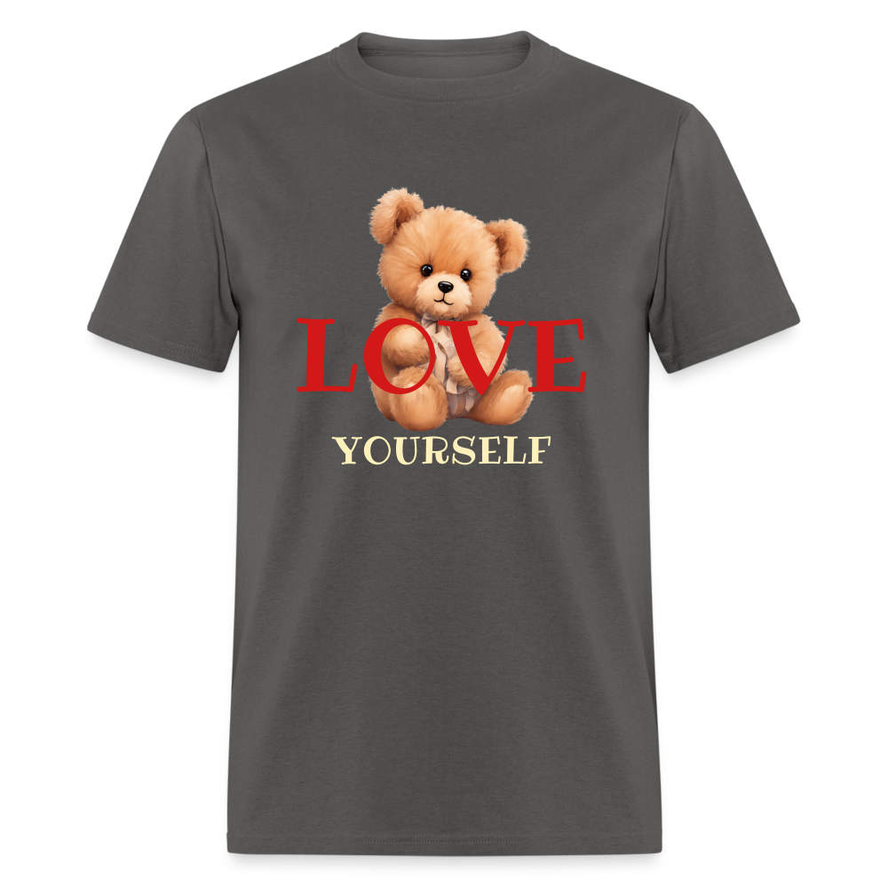Women Teddy Bear Love Yourself Short Sleeve T-Shirt - charcoal - Nicholesgifts.online