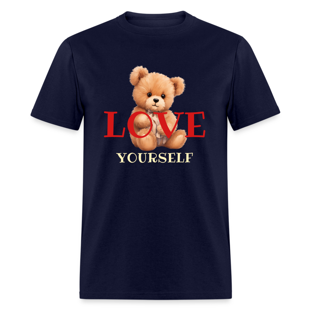 Women Teddy Bear Love Yourself Short Sleeve T-Shirt - navy - Nicholesgifts.online