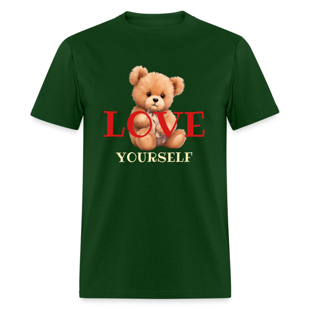 Women Teddy Bear Love Yourself Short Sleeve T-Shirt - forest green - Nicholesgifts.online