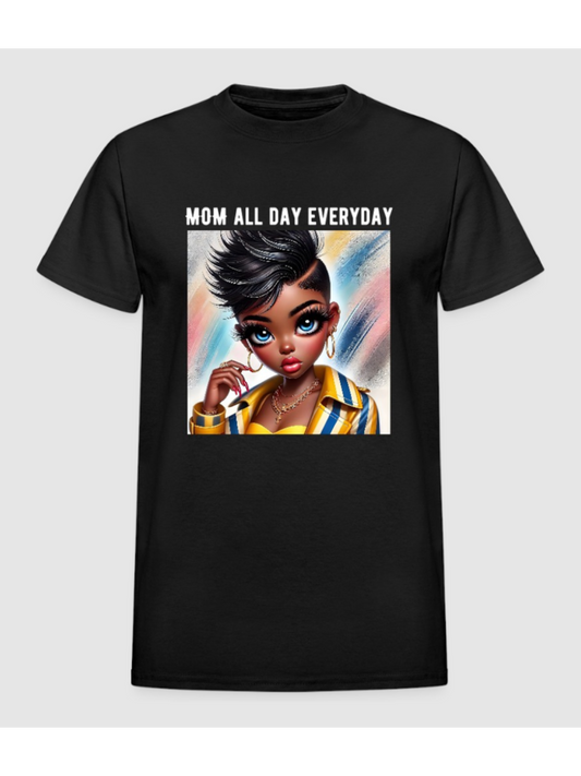 African American Women Mom All Day Everyday Wearing a Cross Mother's Day Short Sleeve Tee Shirt NicholesGifts
