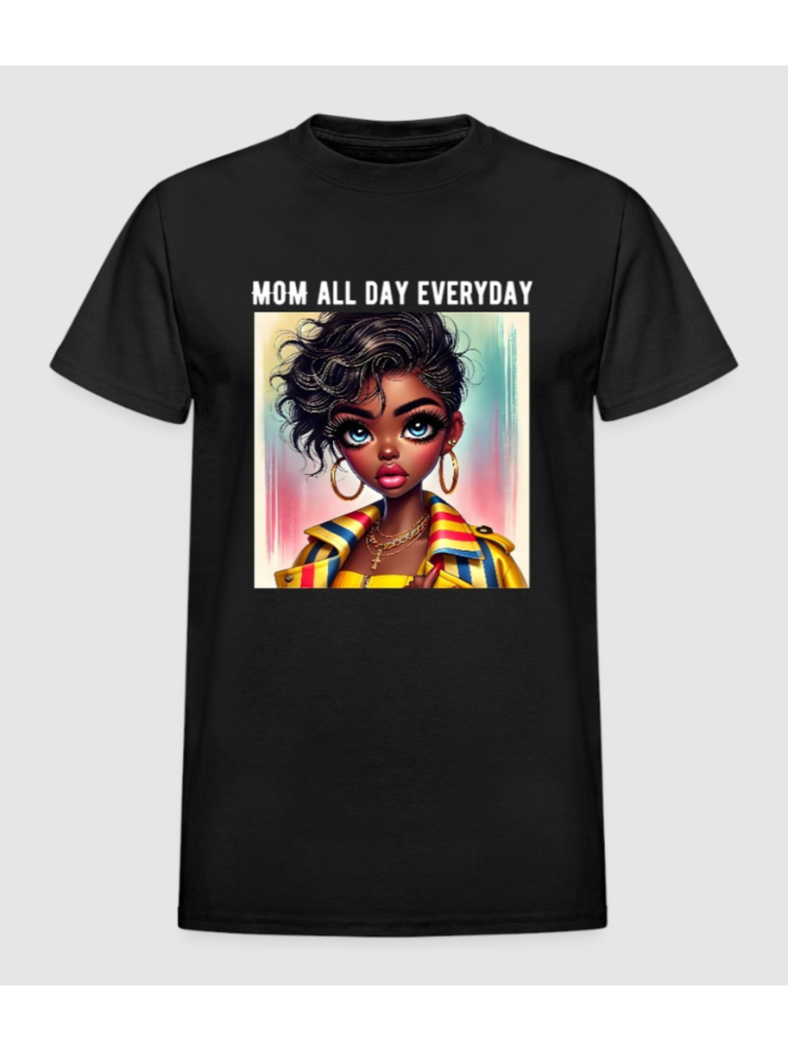 African American Women Mom All Day Wearing Earrings and Cross Mother's Day Shirt NicholesGifts