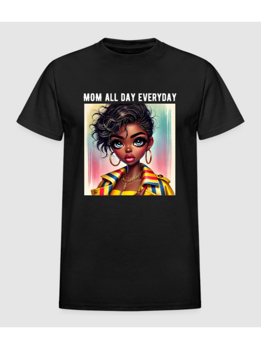 African American Women Mom All Day Everyday Wearing Earrings and a Cross Mother's Day Short Sleeve Tee Shirt NicholesGifts