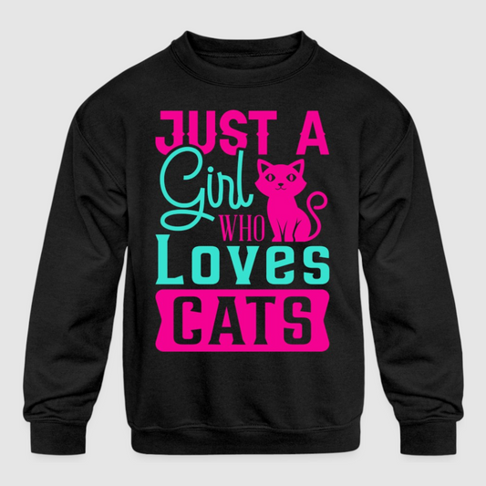 Girls Just A Girl Who Loves Cats Long Sleeve Crewneck Black Sweatshirt NicholesGifts