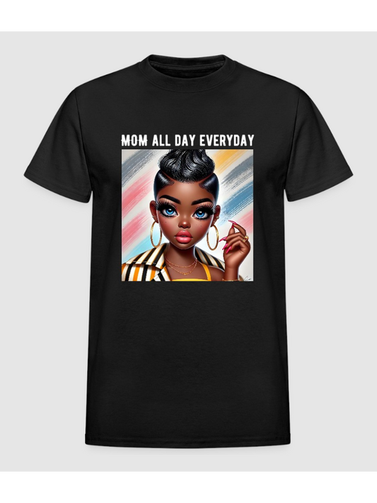 African American Women Mom All Day Everyday with Hoop Earrings Mother's Day Short Sleeve Tee Shirt NicholesGifts