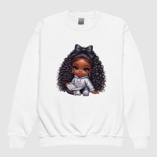 African American Toddler Girls God First Long Sleeve Crewneck Sweatshirt NicholesGifts