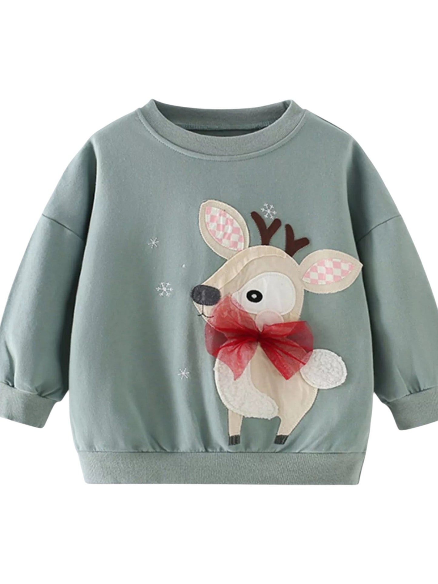 Toddler Girls Cute Reindeer Applique Christmas Sweatshirt Trendsi