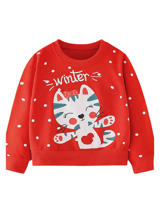 Toddler Girls Cute Cat Crew Neck Sweatshirt NicholesGifts