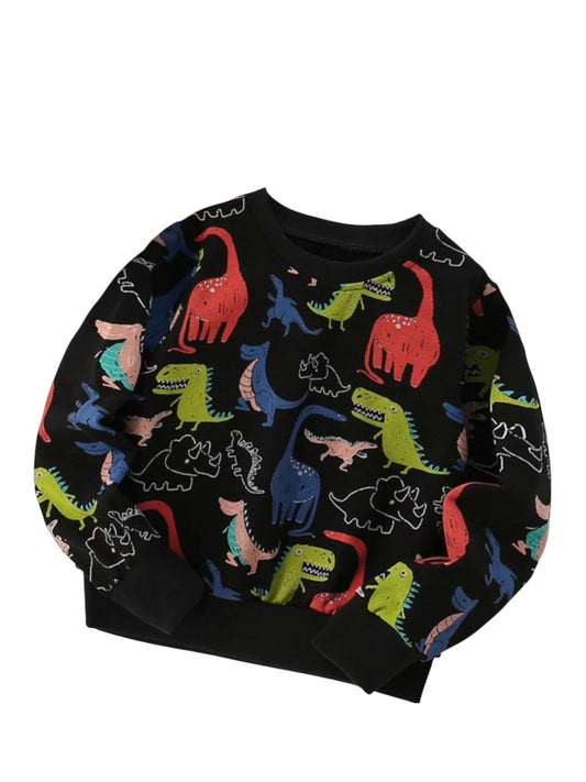 Toddler Boys Dinosaur Print Crew Neck Sweatshirt NicholesGifts