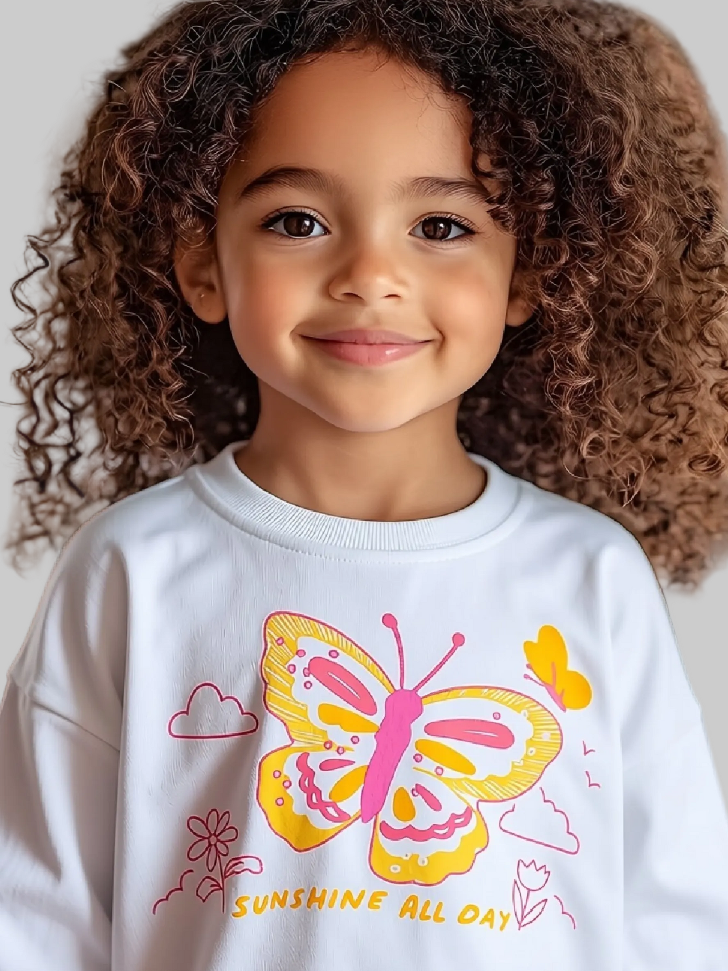 Girls and Toddler Girls Butterfly Graphic Crew Neck Sweatshirt