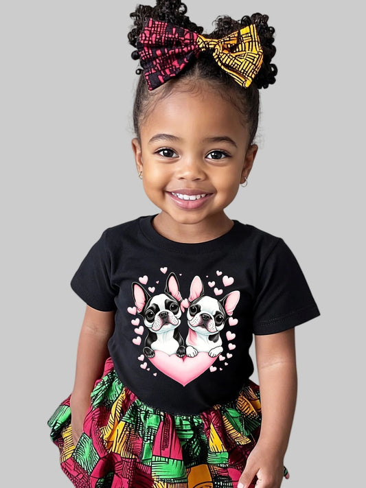 Toddler Girls Pugs and Hearts Short Sleeve T-Shirt nicholesgifts