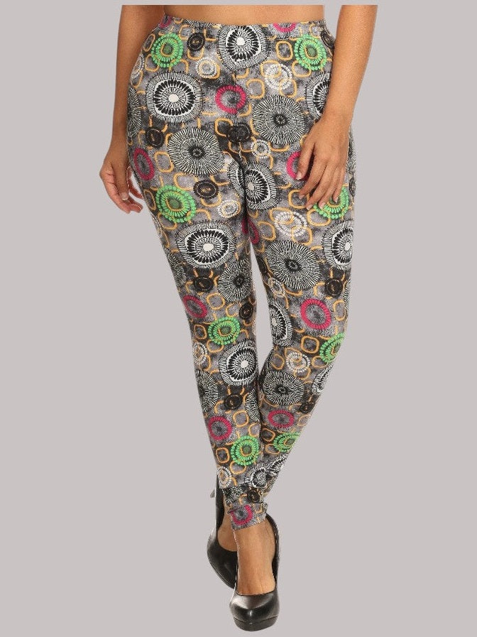 Plus Size Women Abstract Print, Full Length Leggings In A Slim Fitting Style With A Banded High Waist NicholesGifts