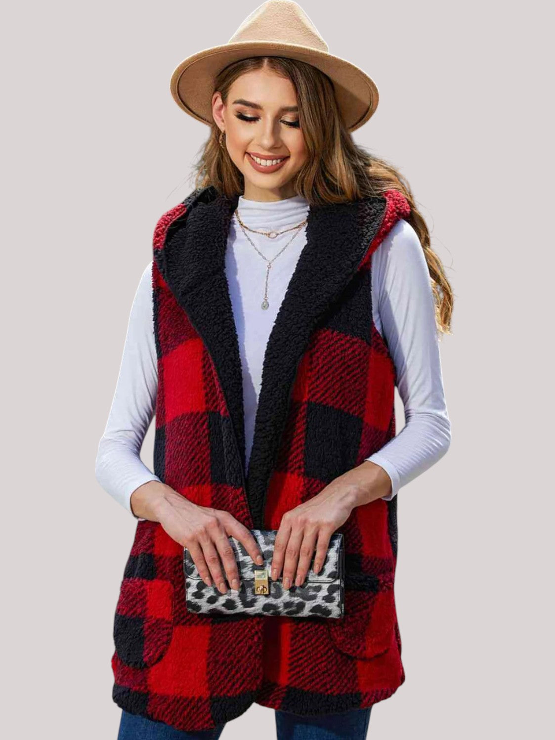 Women Plaid Hooded Vest NicholesGifts