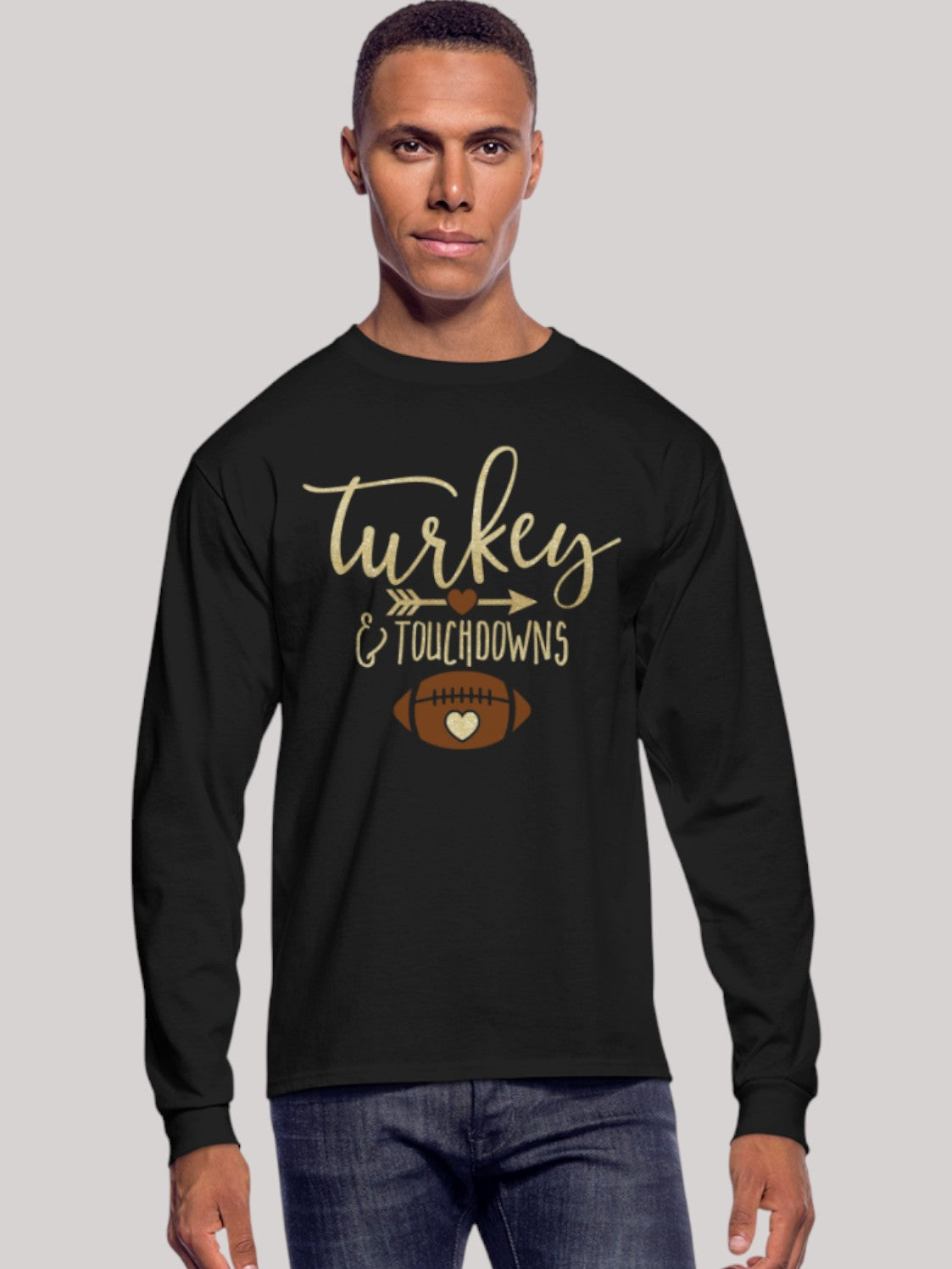 Men Thanksgiving Turkey and Touchdowns Long Sleeve T-Shirt NicholesGifts