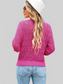 Bright pink lightweight knit sweater with openwork pattern and ribbed hem, styled as a Women openwork V-Neck cardigan.