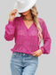 Women openwork V-Neck cardigan in vibrant purple with delicate open-knit pattern, button-up front, and long sleeves.