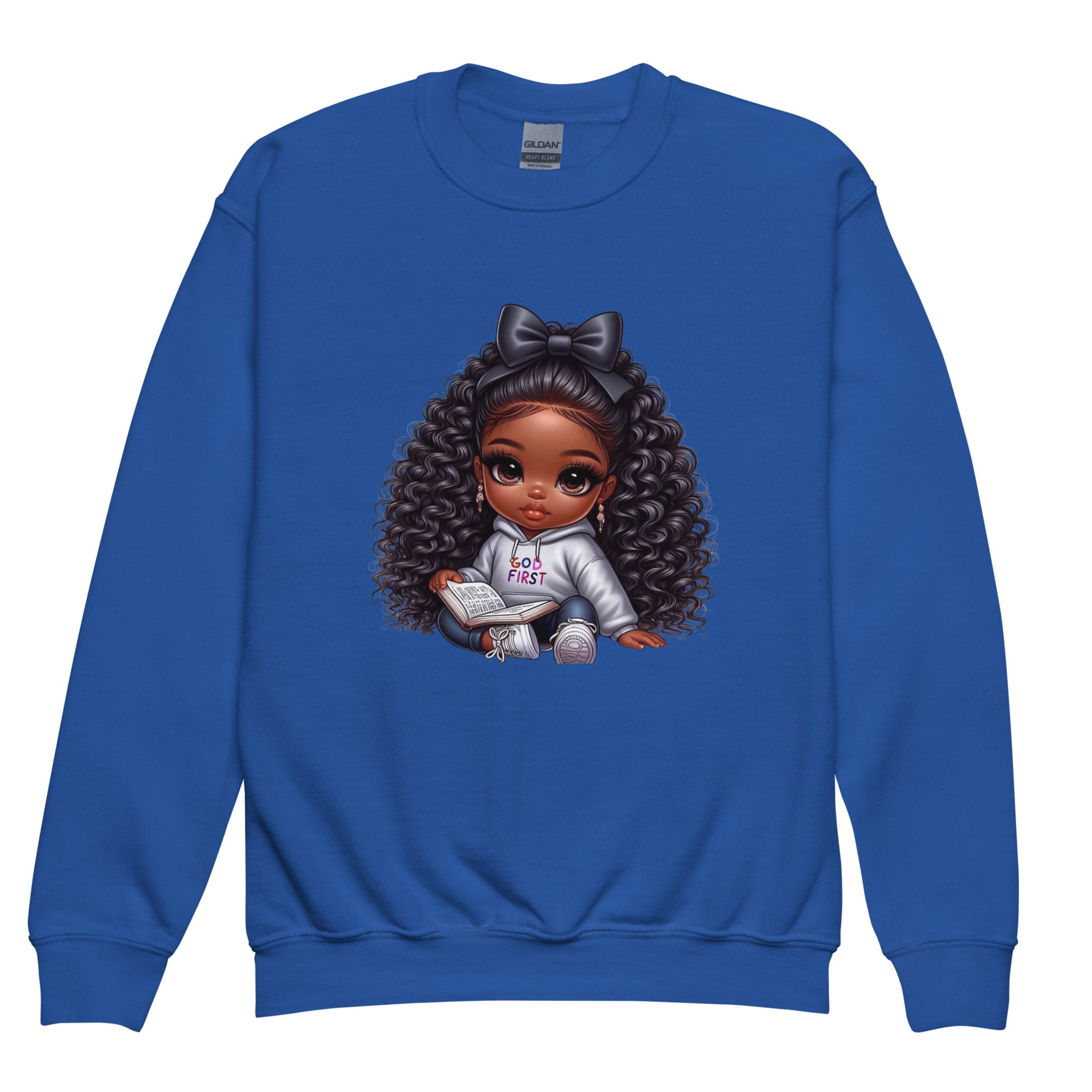 NicholesGifts African American Toddler Girls God First Youth Crewneck Sweatshirt NicholesGifts