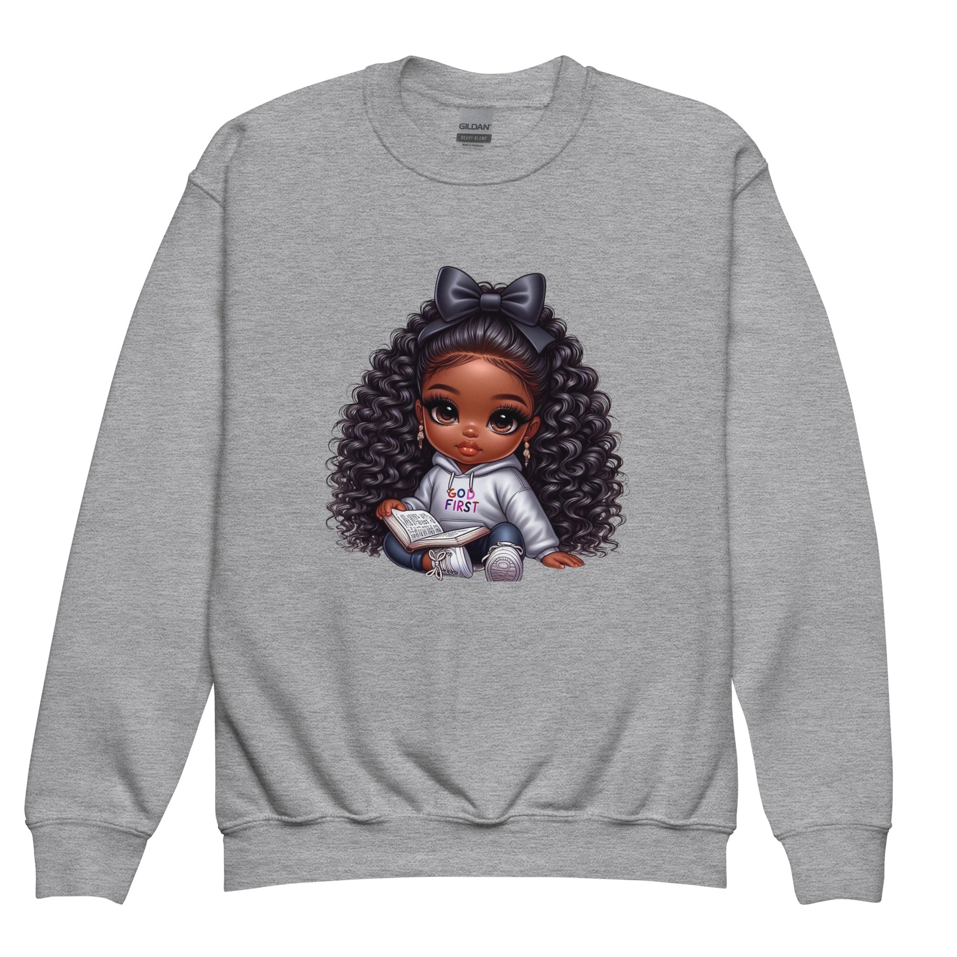 NicholesGifts African American Toddler Girls God First Youth Crewneck Sweatshirt NicholesGifts