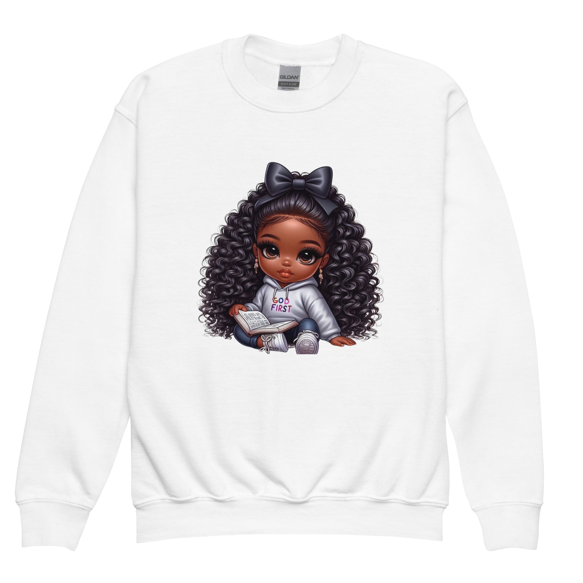 NicholesGifts African American Toddler Girls God First Youth Crewneck Sweatshirt NicholesGifts