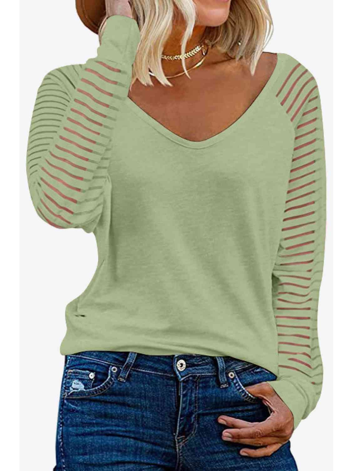 Women V-Neck Long Raglan Sleeve Top nicholesgifts