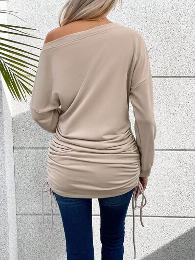 Women Ruched Single Shoulder Long Sleeve T-Shirt