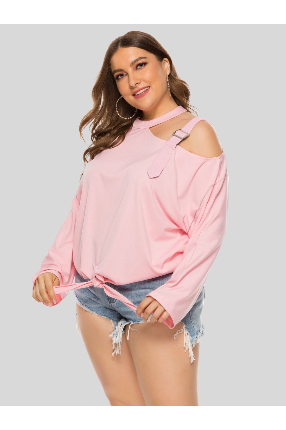 Plus Size Women Cold-Shoulder Tied Top nicholesgifts