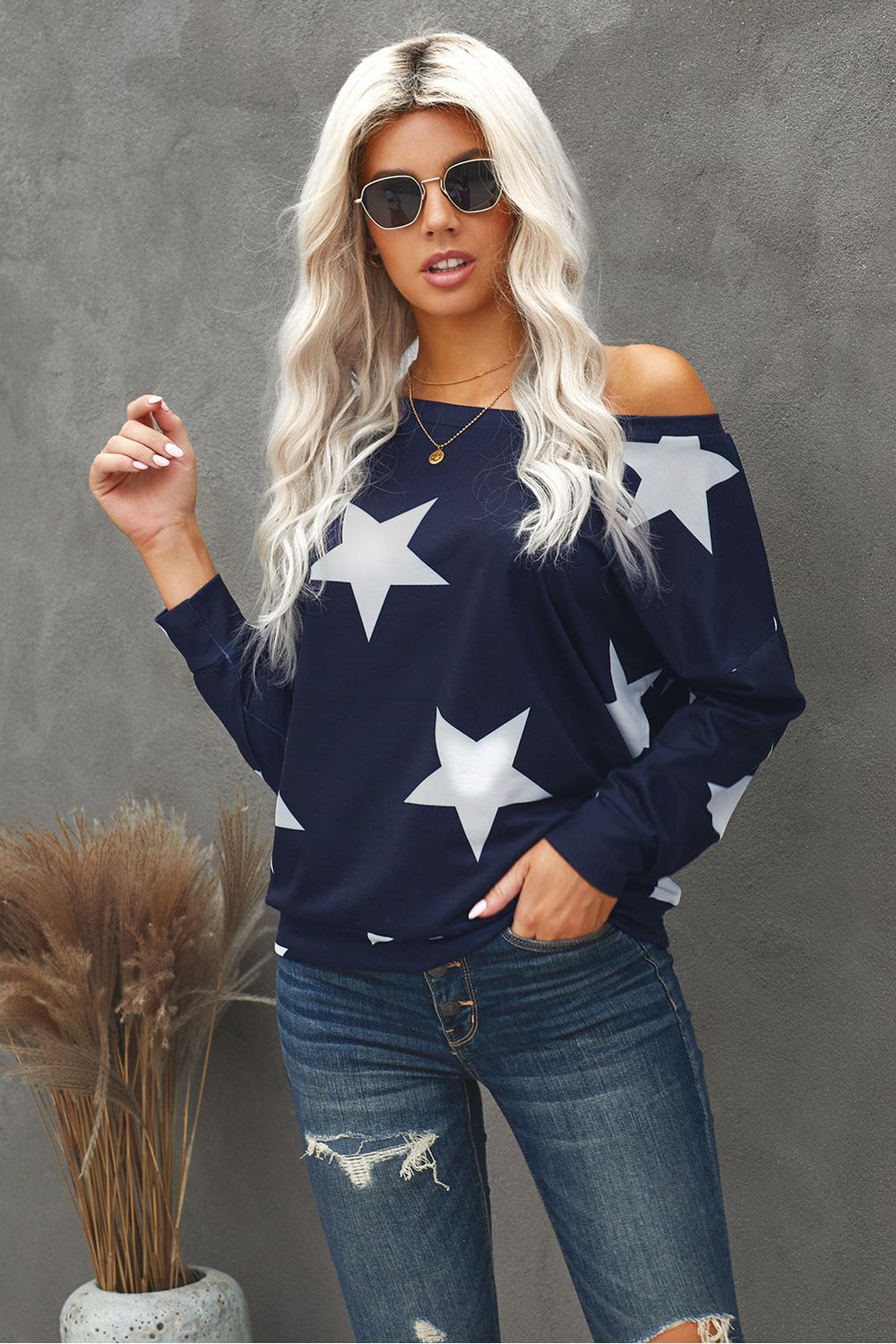 Women Star Print Long Sleeve Sweatshirt